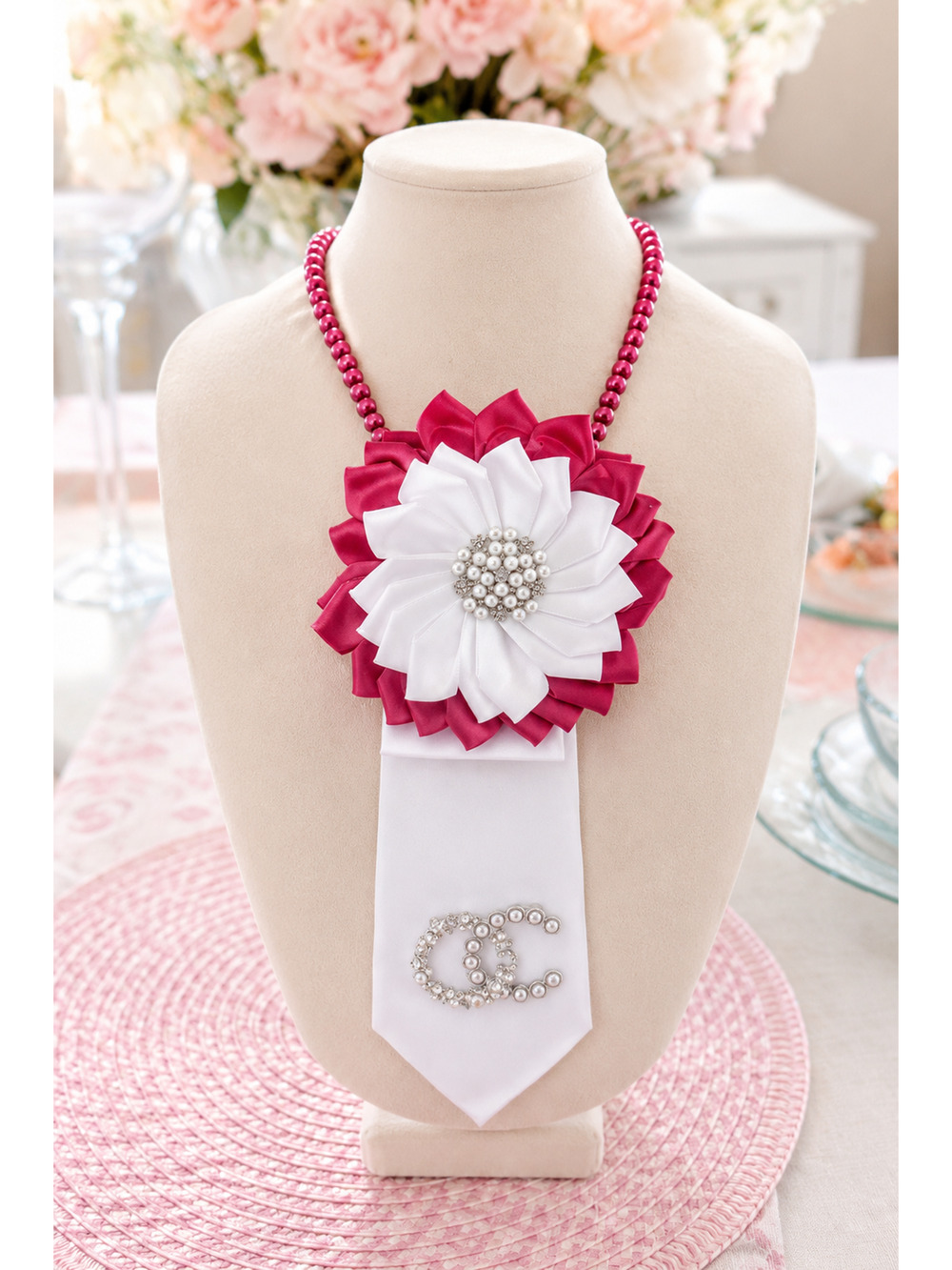 Pearl Elegance Pearl & Rhinestone Statement Necktie